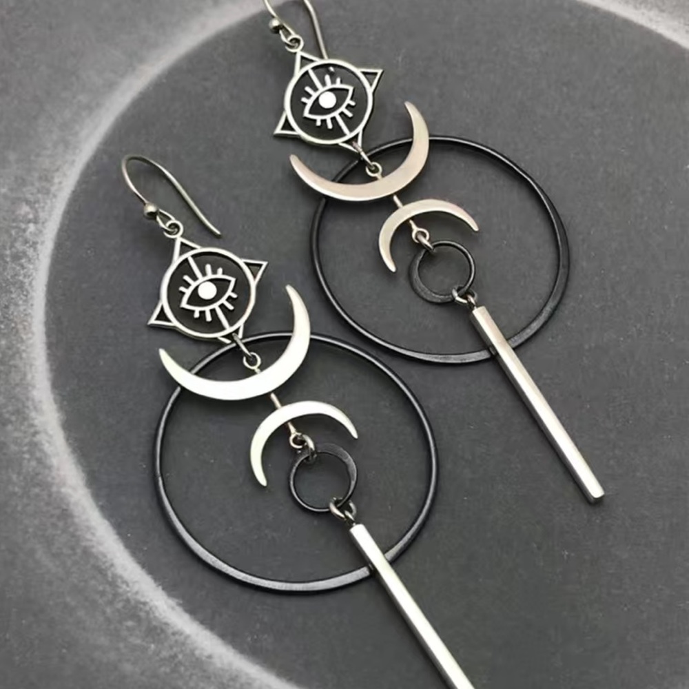 🎁 Moon & Evil Eye Hook Drop Earrings Halloween Witch